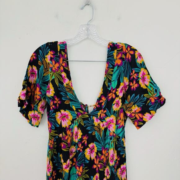 Hurley Short Sleeve V Neck Tropical Dress Women’s Size M - Picture 2 of 11